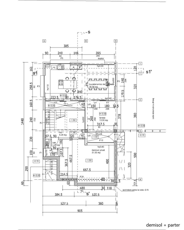 plan demisol si parter casa metalica cu 2 etaje