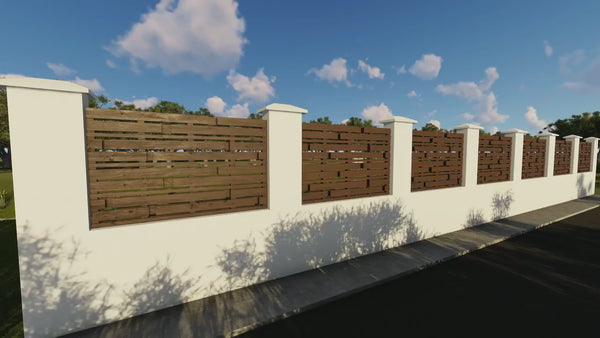 Concrete House Fence With Planed Wood Panels Model GA07 - fence model video