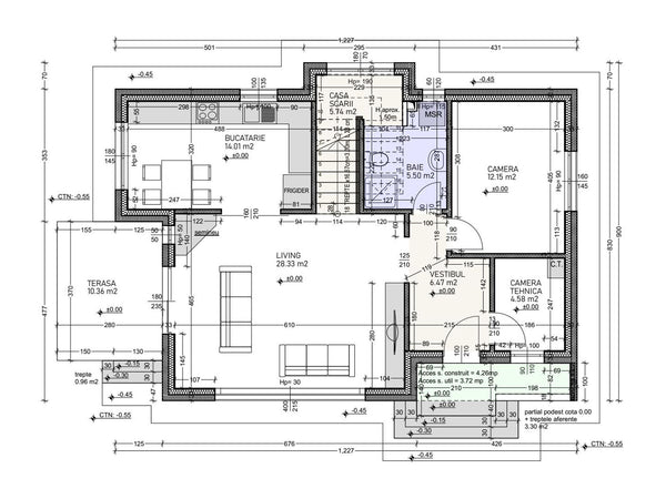 proiect de casa metalica 2D compartimentare la parter