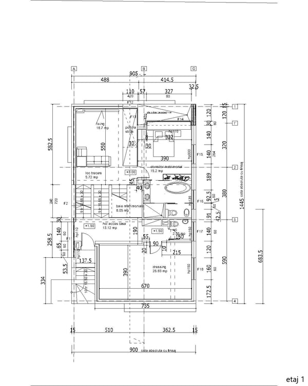 schita etaj 1 casa cu cadru metalic Ds+P+2E 420 mp