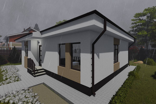 Single Story Steel Frame House With 3 Bedrooms Model 105-085 - home front image