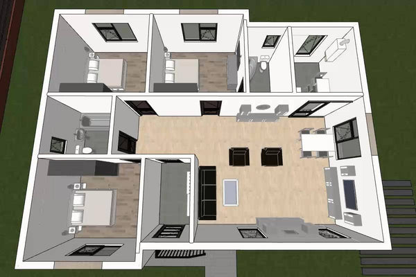 One Story Steel Frame House With 3 Bedrooms Model 120-083 - home design 3d