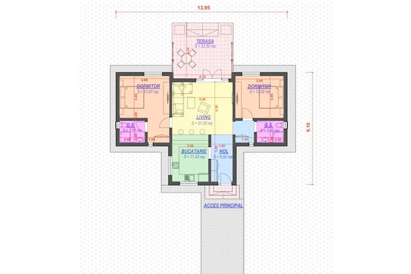 1 Story Steel Frame House With 2 Bedrooms Model 124-037 - home layout