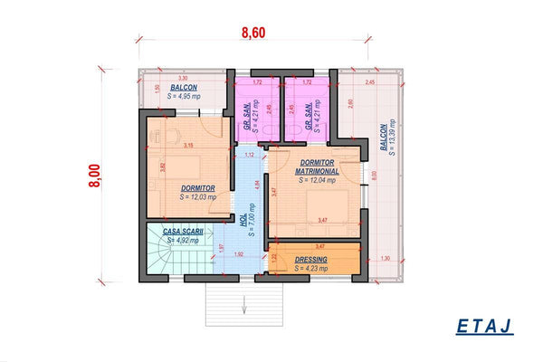 2 Story Steel Frame House With 3 Bedrooms 181-026 - house plan 2