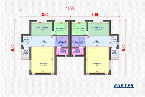 Two Story Steel Frame Duplex House With 4 Bedrooms 244-077 - house plan