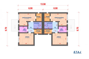 Two Story Steel Frame Duplex House With 4 Bedrooms 244-077 - house plan 2 thumbnail