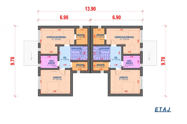 Two Story Steel Frame Duplex House With 4 Bedrooms 244-077 - house plan 2