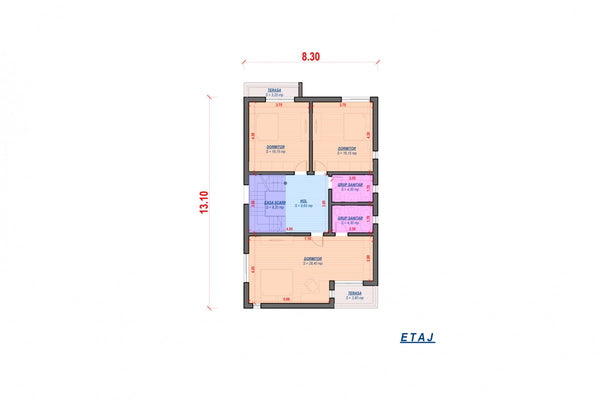 2 Story Steel Frame House With 3 Bedrooms Model 258-061 - house plan 2