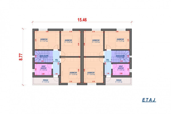 3 Story Steel Frame Duplex House Model 399-066 - house floor plan 1