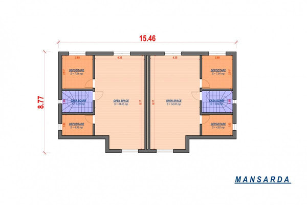 3 Story Steel Frame Duplex House Model 399-066 - house floor plan 2