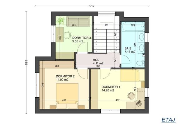 Steel frame house model on 2 levels 150 sqm id 152-115 - upper floor design