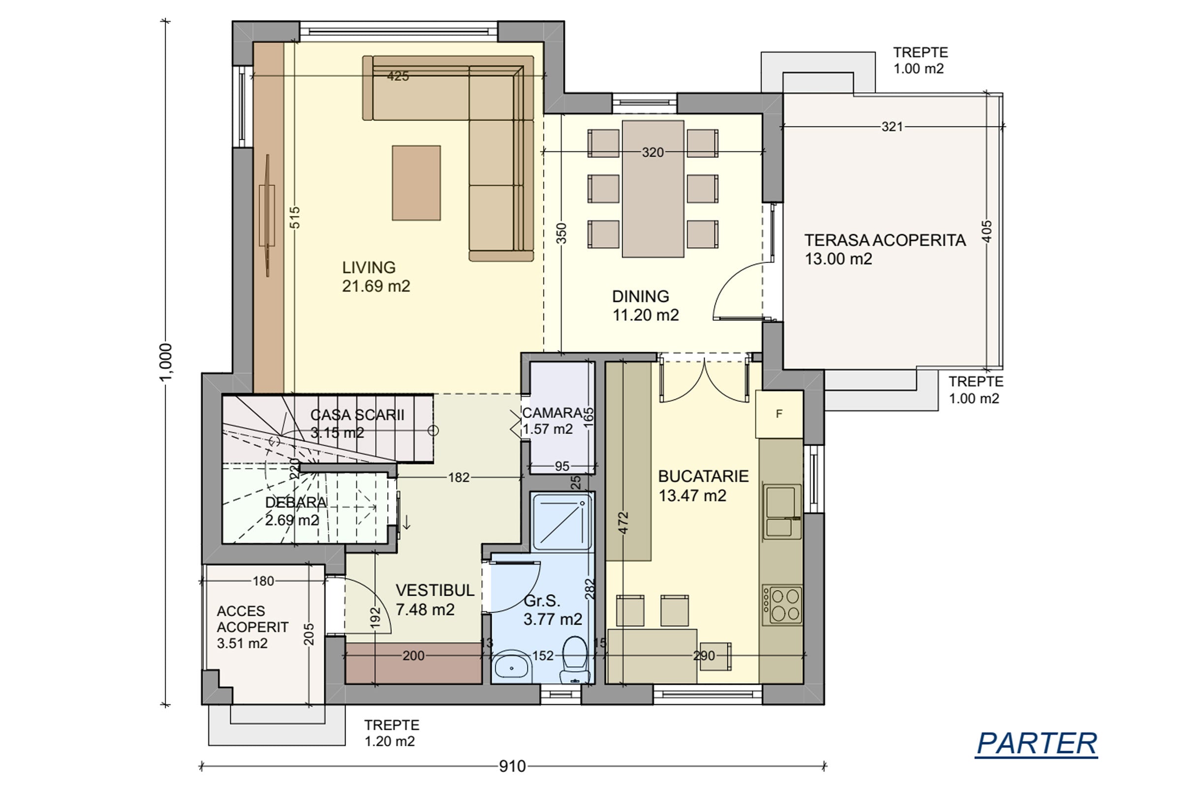 Steel Frame House With 2 Floors And Covered Terrace 180-110 - ground floor plan
