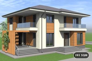 Steel frame house with 2 floors and terrace model 285-108 - house design photo 1 thumbnail