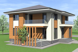 Steel frame house with 2 floors and terrace model 285-108 - house design photo 2 thumbnail
