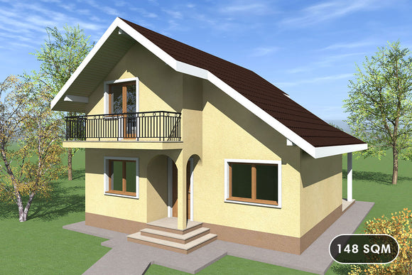 Steel frame house with covered terrace and balcony 150 sqm - exterior house design photo 1