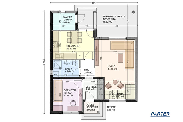 Steel frame house with covered terrace and balcony 150 sqm - ground floor design