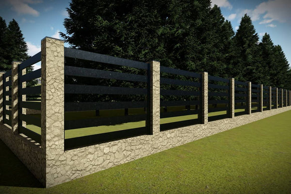 Stone House Fence with Wooden Panels Model GA16 - fence model image 1