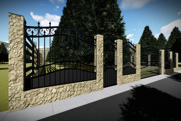 Stone House Fence With Wrought Iron Panels Model GA15 - fence model picture 1
