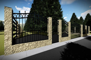 Stone House Fence With Wrought Iron Panels Model GA15 - fence model picture 1 thumbnail