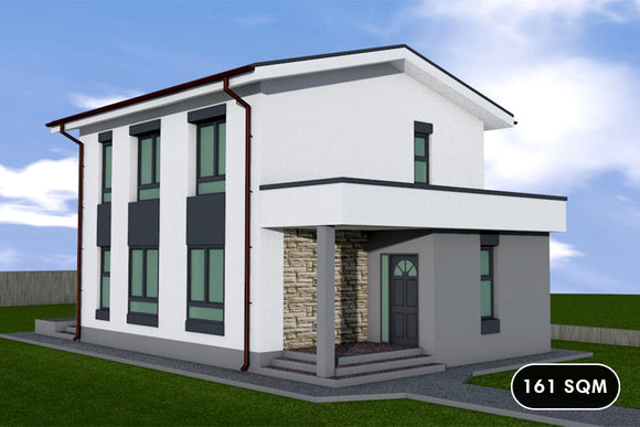 Two Story Steel Frame House With 2 Bedrooms Model 161-097 - house design front image