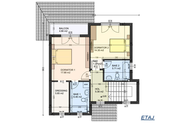 Two Story Steel Frame House With 2 Bedrooms Model 176-101 - home plan on the 1st floor