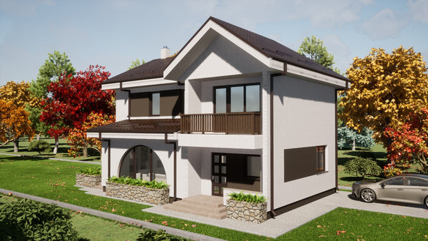 Vizualizare 3D fatade casa P+1 cu sistem termoizolant