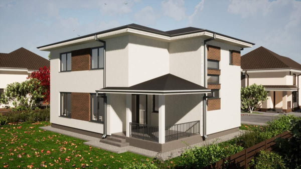 Vizualizare 3D fatade casa rezidentiala cu placari decorative