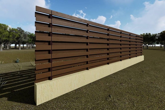 Wood House Fence With Steel Posts And Concrete Base GA03 - fence model image 1